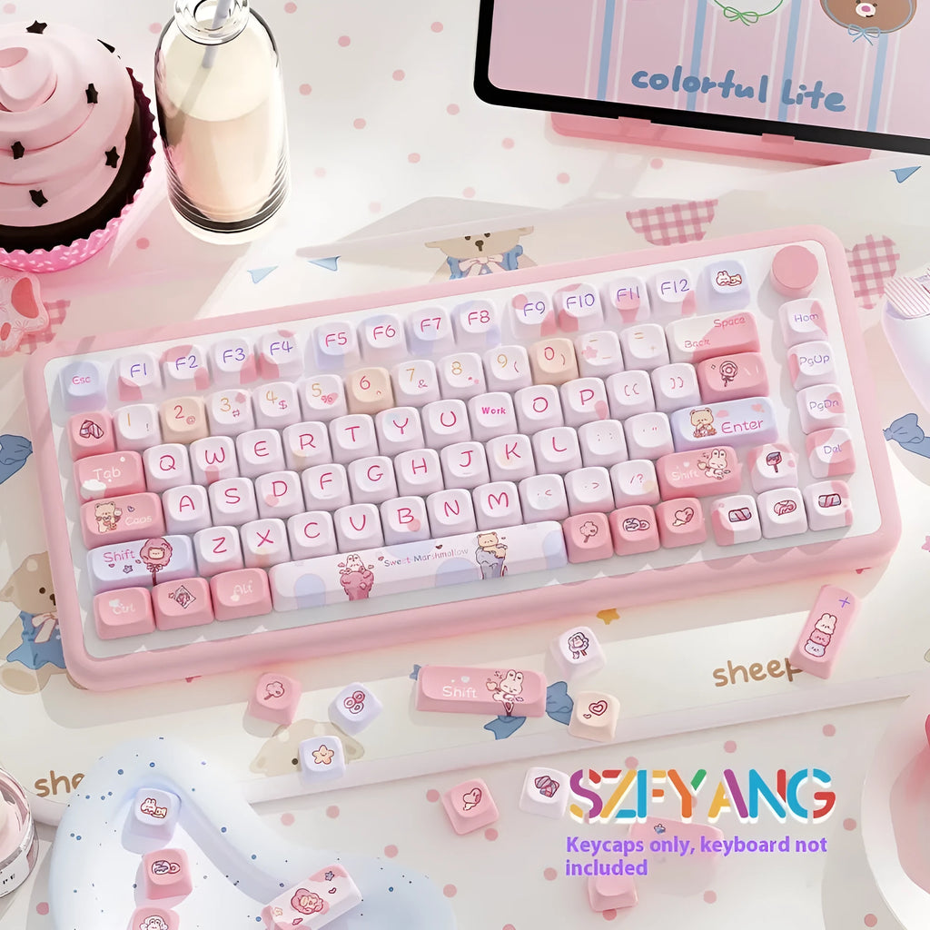 Sweet Cotton Candy pink and white mechanical keyboard key cap set for keyboard customisation
