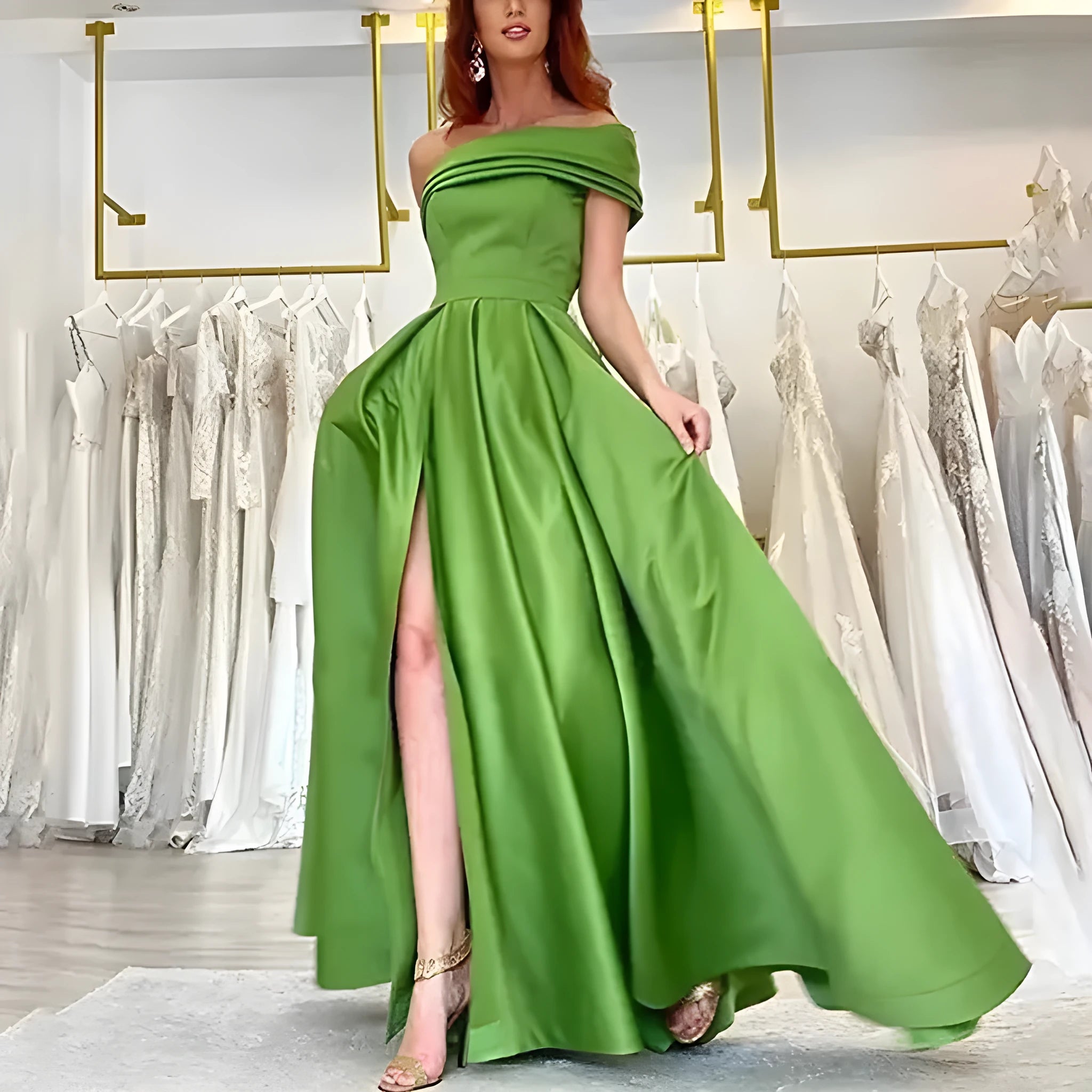 One shoulder satin tulle tutu dress for women, solid colour, long skirt, high waist, short sleeves, available in black, pink, purple, red, green, white, and sapphire blue.