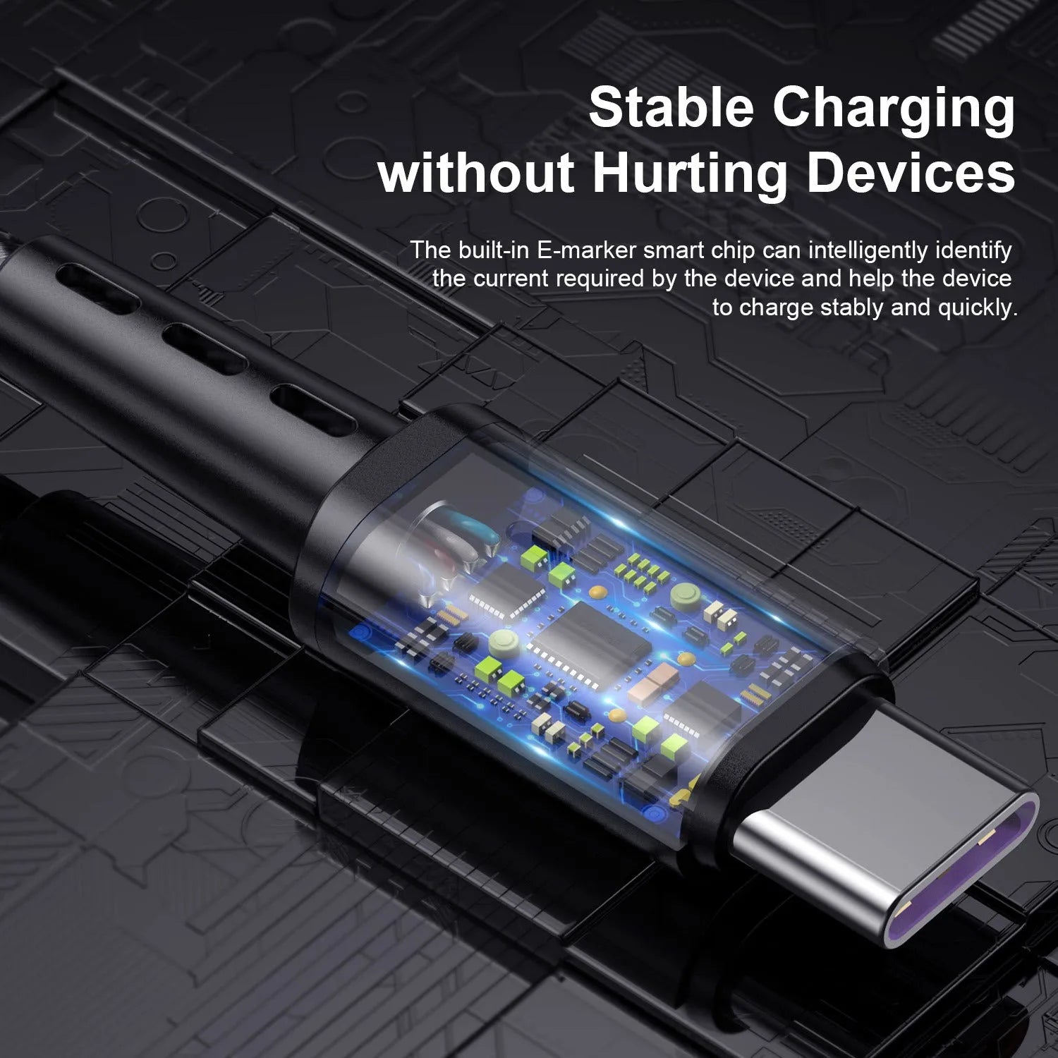 Braided Type-C charging cable 2 metres long, black nylon exterior with aluminium alloy connector and indicator light