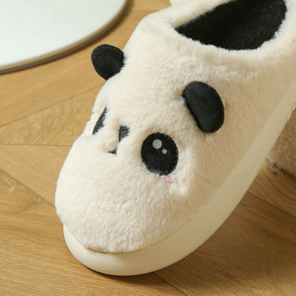 Panda-themed cotton and linen toe ring slippers with non-slip PVC soles