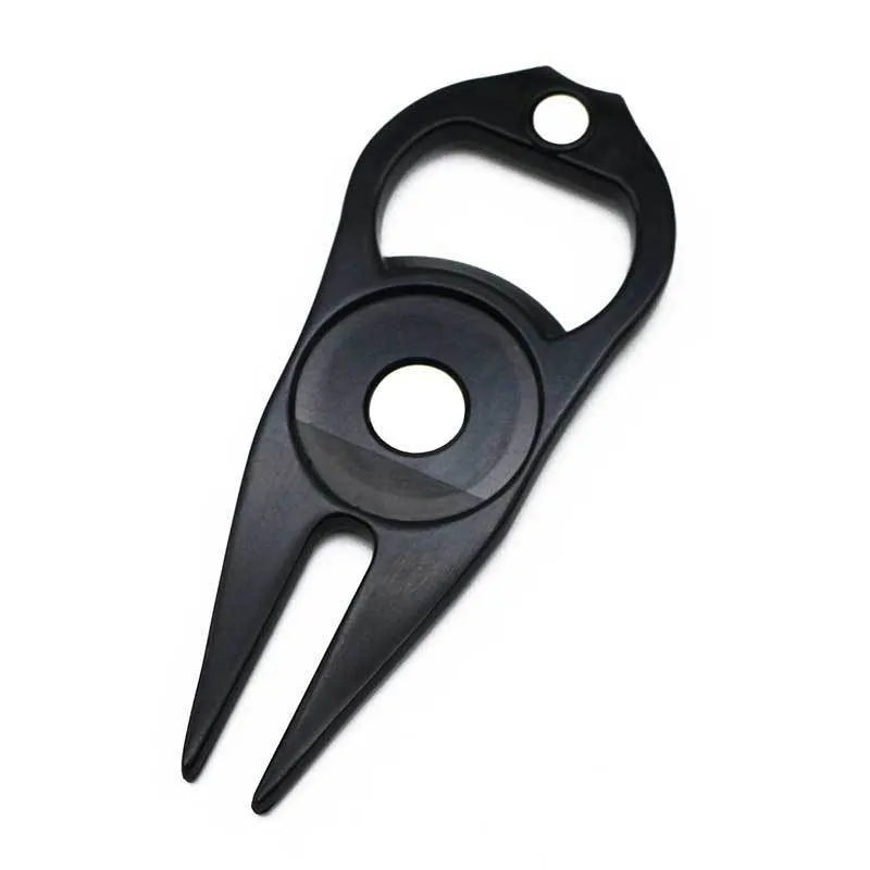 Zinc alloy golf ball fork and bottle opener tool in black, green or silver colour options