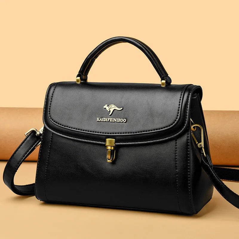 Women's textured PU crossbody handbag in black, 24x13x20cm, with sewing line detail and single shoulder strap