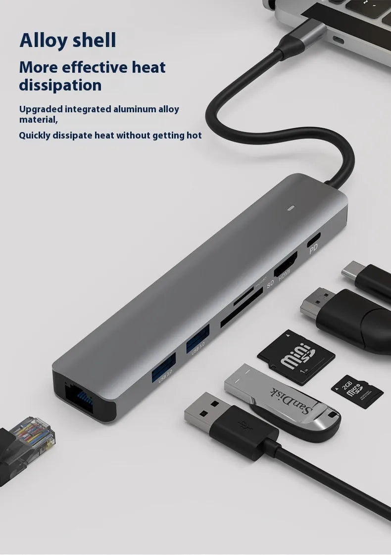LQT-LH07 USB-C seven interface hub with PD charging and memory card slots