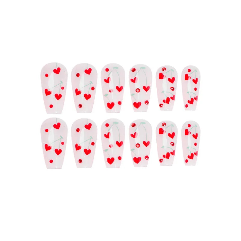 French Love Red Diamond nail art stickers with small cherry patterns in JP1601 colour, showing armour sheets and adhesive tube