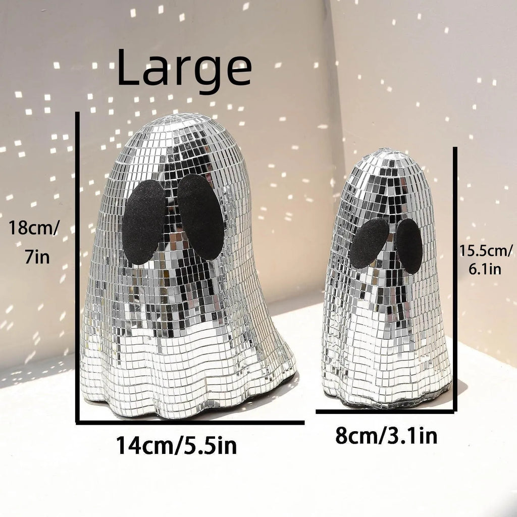 Silver Halloween ghost mosaic mirror patch decoration in two sizes for desktop display