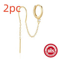 S925 sterling silver ear clip stud earrings with geometric flower design and golden electroplated tassel chain.