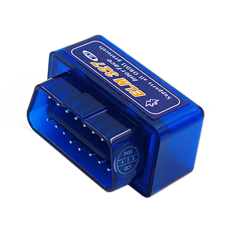 ELM327 Bluetooth OBD2 car diagnostic scanner plugged into a vehicle port