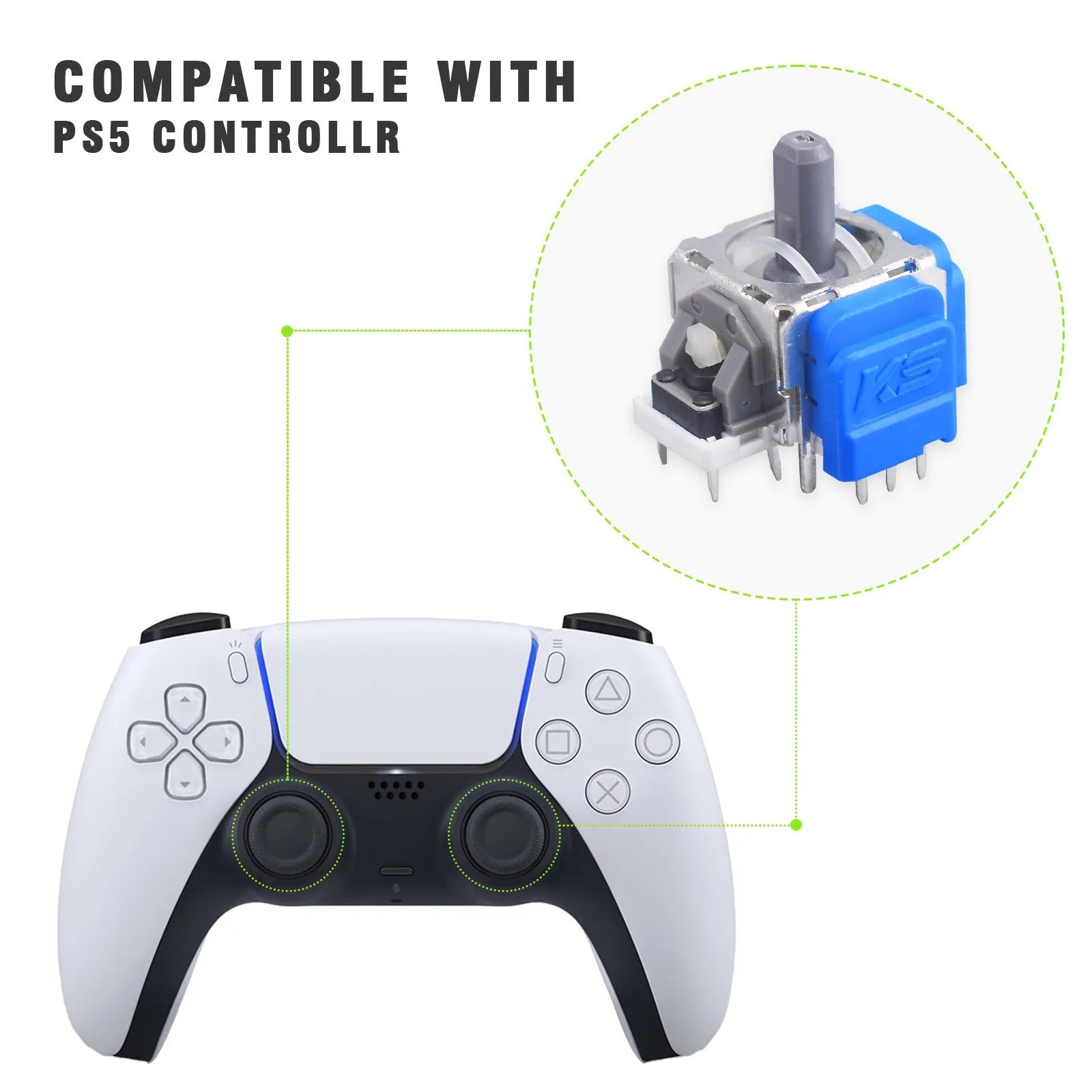 Black Hall effect magnetic joystick component for PS5, PS4, Xbox, and Switch Pro controller repair