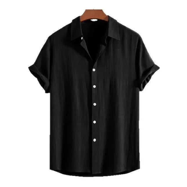 Men's casual loose cardigan in polyester with short sleeves showing solid colour options