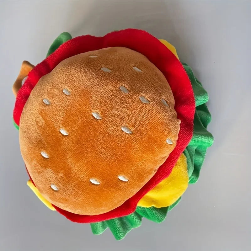 Cat wearing adjustable burger headdress collar with sesame bun design details