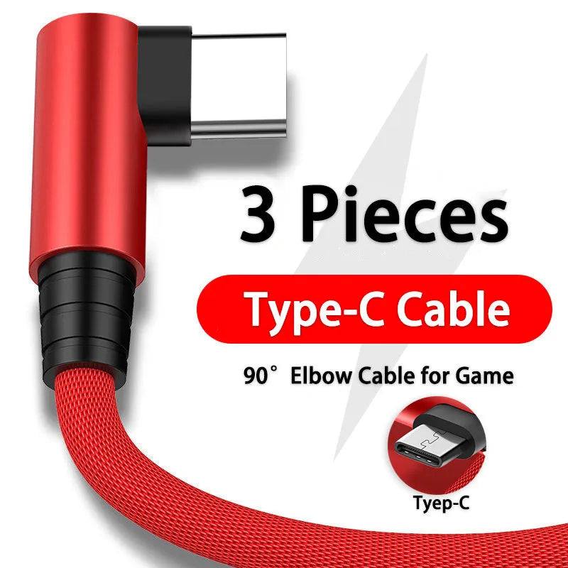 USB to Type-C fast charging data cable in black, blue, and red, available in 0.25m, 1m, and 1.5m lengths.