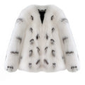 Women's black and white faux fur coat with Korean slim fit and 40cm short length