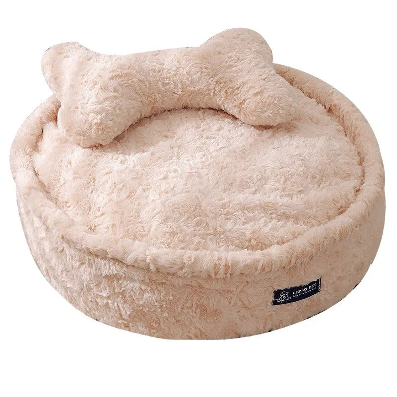 Round nest pet bed with removable cloth cover in milk tea colour