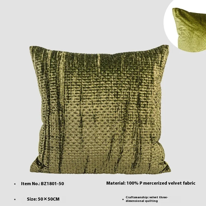 Antique style quilted cushion pillow with mercerised velvet embossing in green, red, mocha, and orange colour options