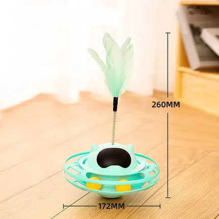 Pink plastic cat stick toy with turntable base measuring 17x10cm for kitten play