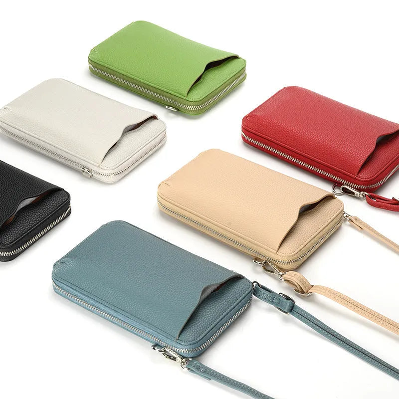 Lychee pattern crossbody mobile phone bag for women, compact size 19x11.5x4cm, PU leather, 6 colours