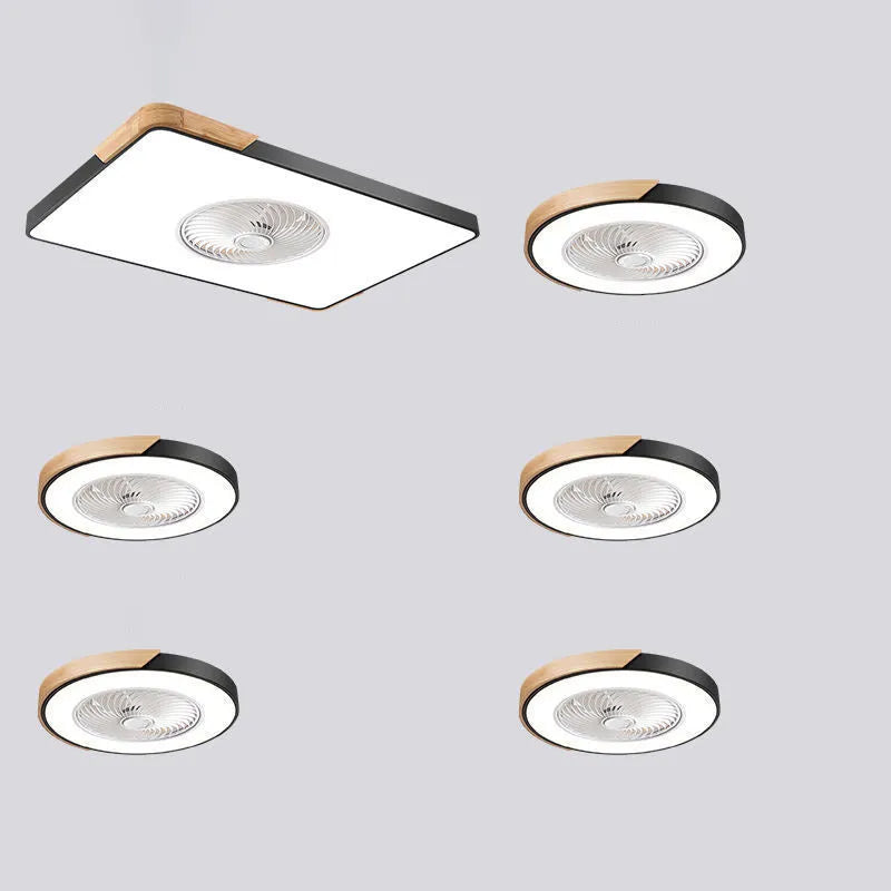 Nordic style solid wood ceiling fan with integrated PVC lampshade in rectangular, round, and square shape options