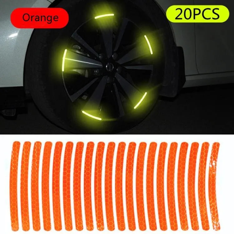 Twenty arc-shaped PVC reflective stickers for car wheel hub application in selected colour