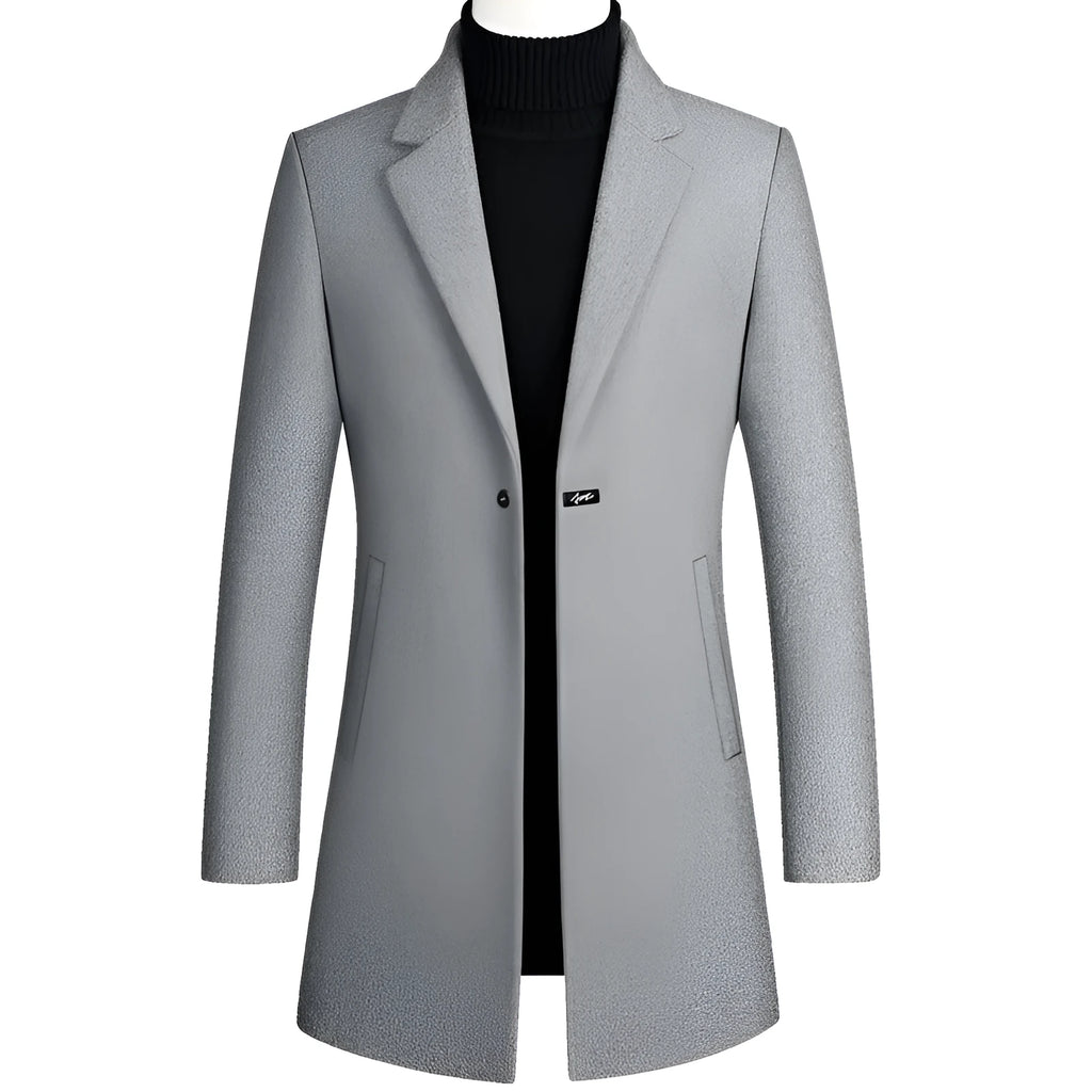 Korean style long woolen trench coat, single button, straight hem, no belt, available in five colours.
