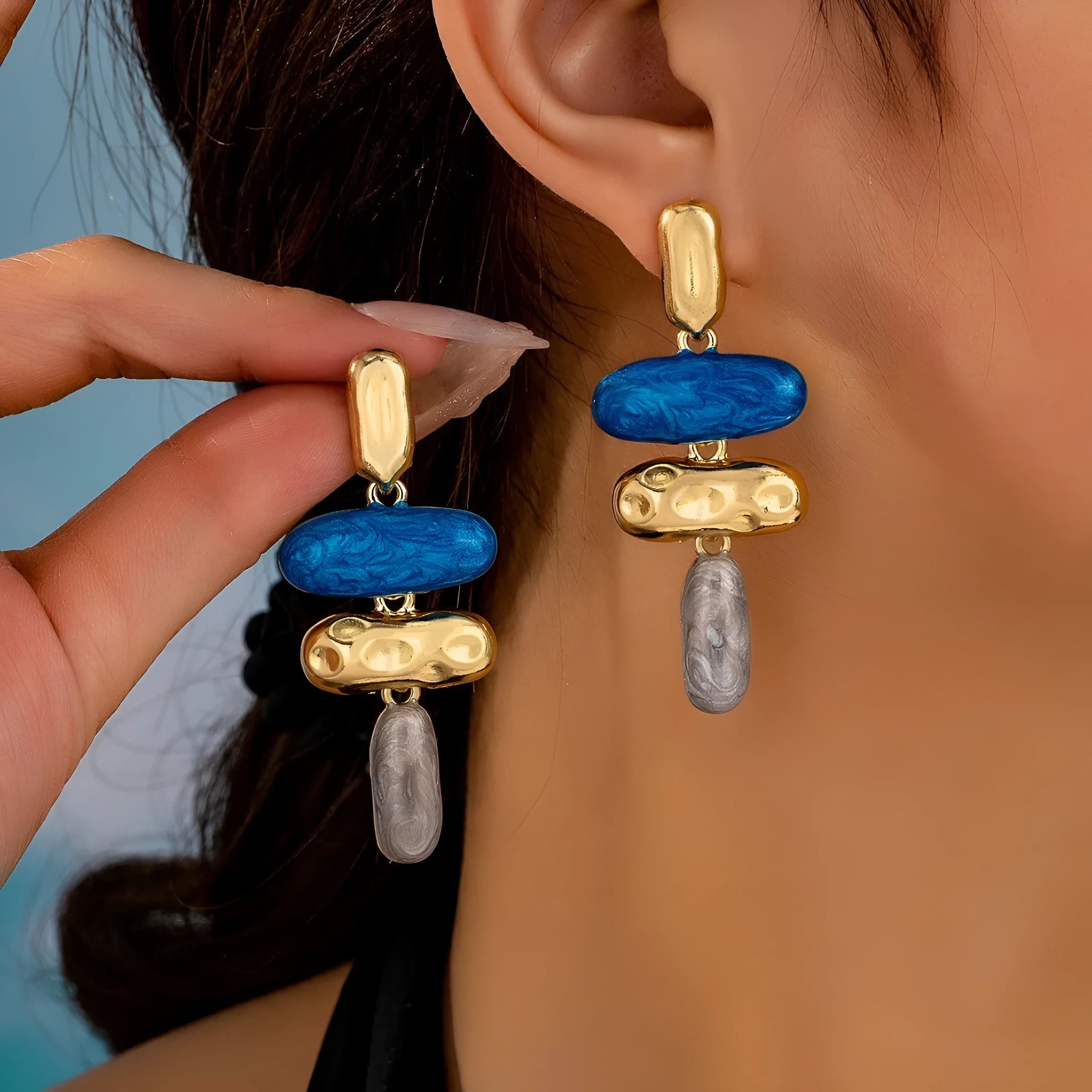Geometric multicolour stud earrings made from zinc alloy with electroplated finish
