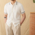 Cotton blend short-sleeved lapel polo shirt in apricot, coffee, and white colours