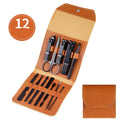 Black leather case containing stainless steel manicure tools with nail clippers and scissors