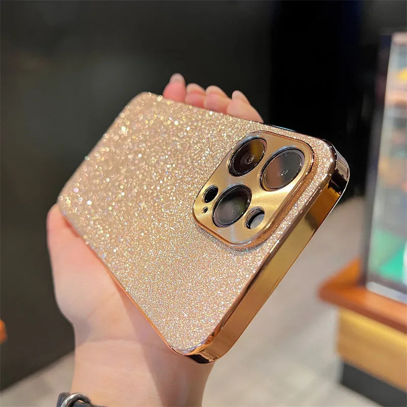 Electroplated star diamond glitter phone case with metal CD pattern for iPhone in Violet