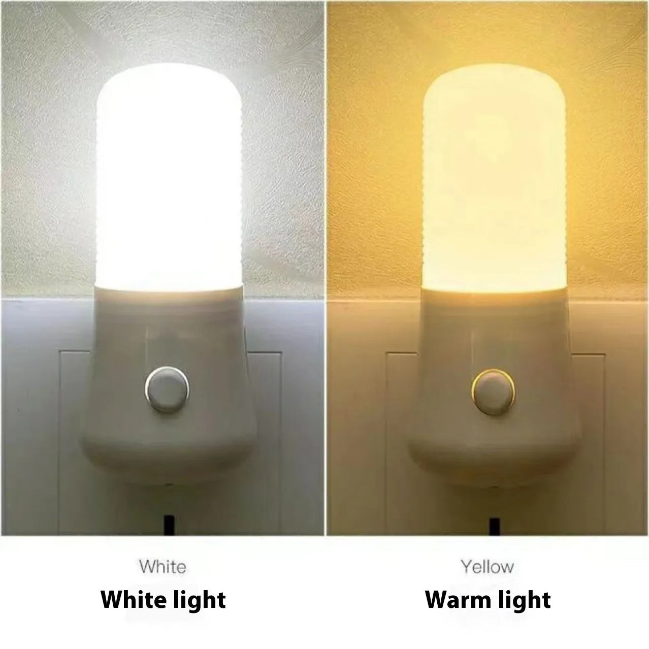 Minimalist plug-in bedside night light showing dual-colour switch and American plug