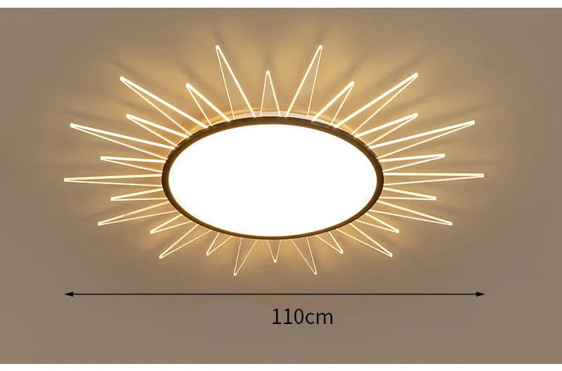 Modern round aluminium LED ceiling lamp with remote control for dimmable tricolour light.