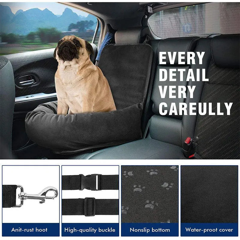 Black breathable pet car hanging bag with waterproof seat cushion for dogs