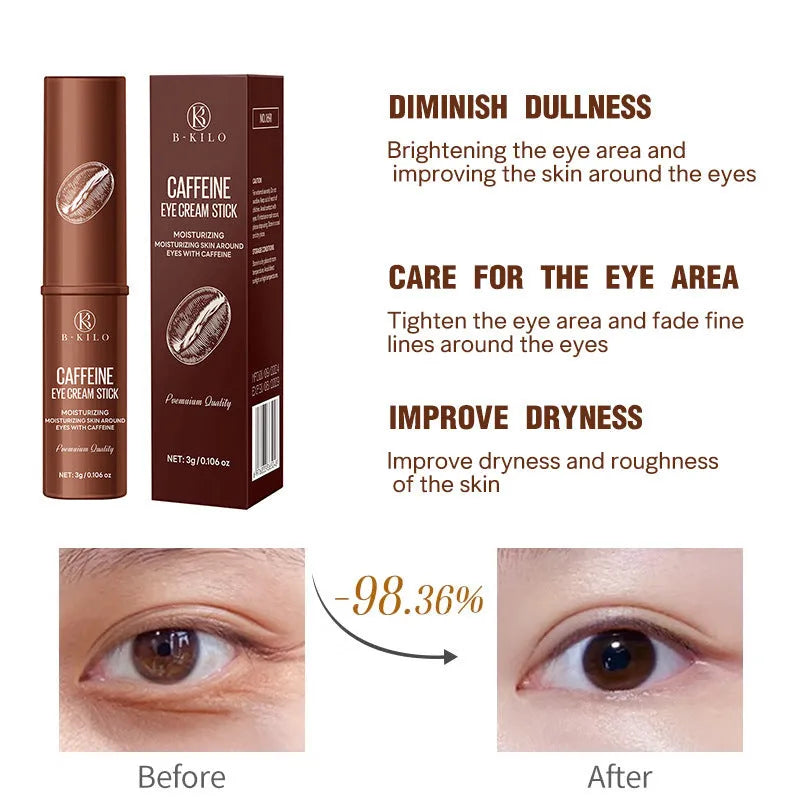 Caffeine eye cream stick in travel-friendly 3g packaging for under-eye hydration