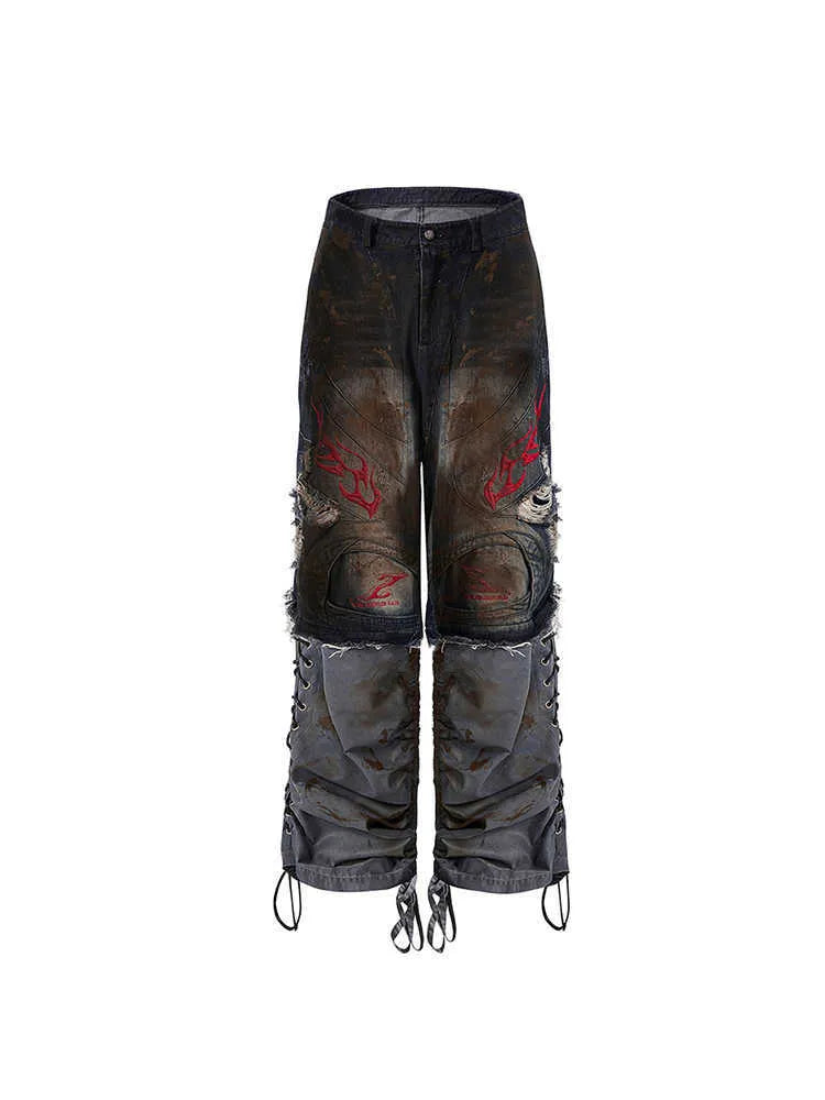 Men's retro jeans with detachable trouser legs showing mid-high waist and wide leg design