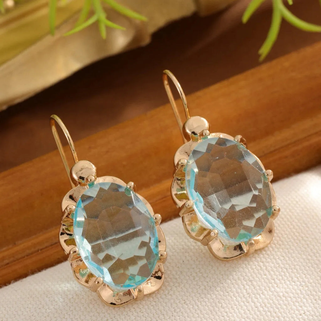 Personalised diamond studded niche temperament earrings in light blue, rose red, and royal blue colour options