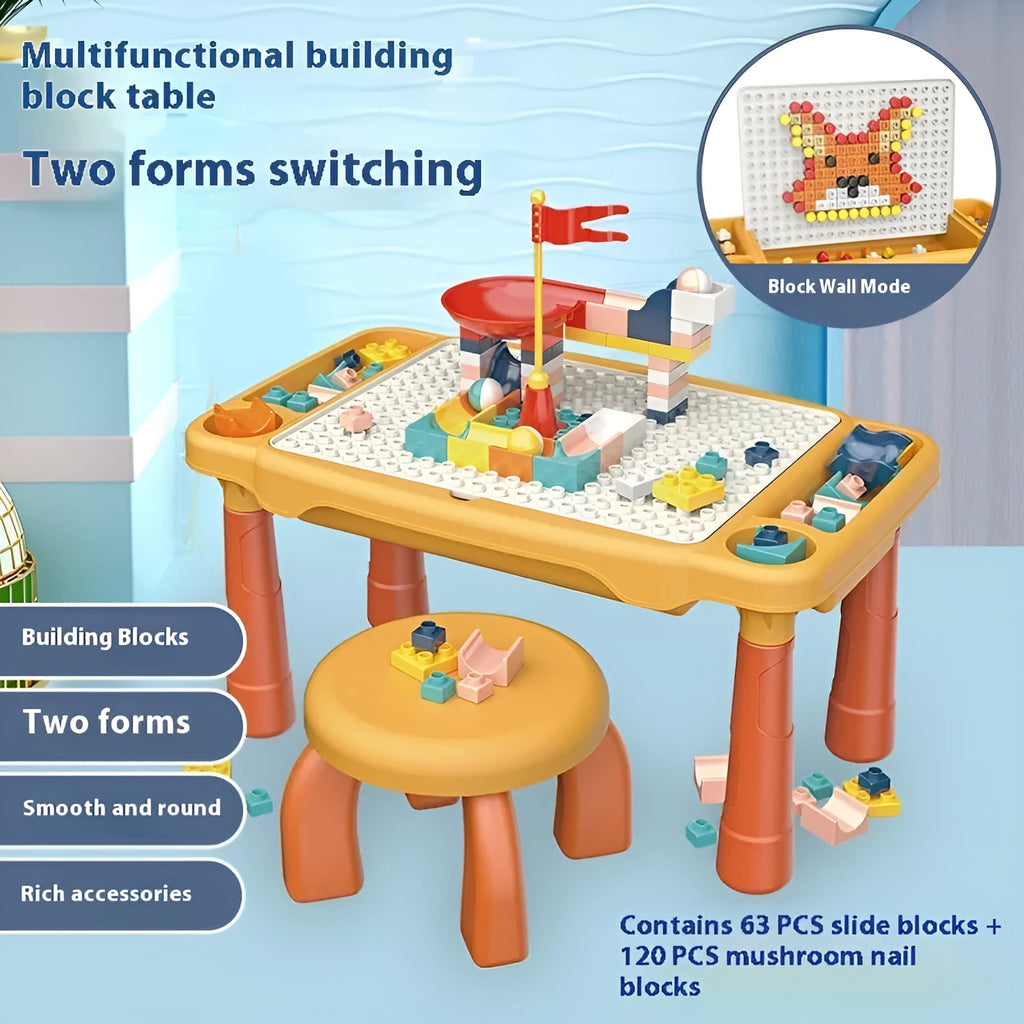 Large particle mushroom nail building blocks set with table and chair in assorted colours