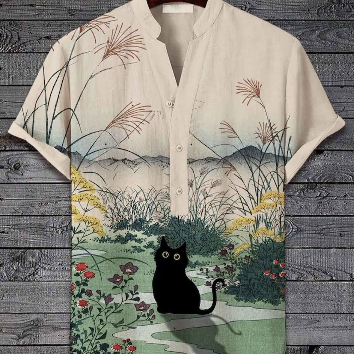 Short sleeve casual shirt with a detailed 3D digital animal graphic print on the front.
