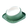 Green ceramic cat bowl with wide mouth design on PP base for neck protection