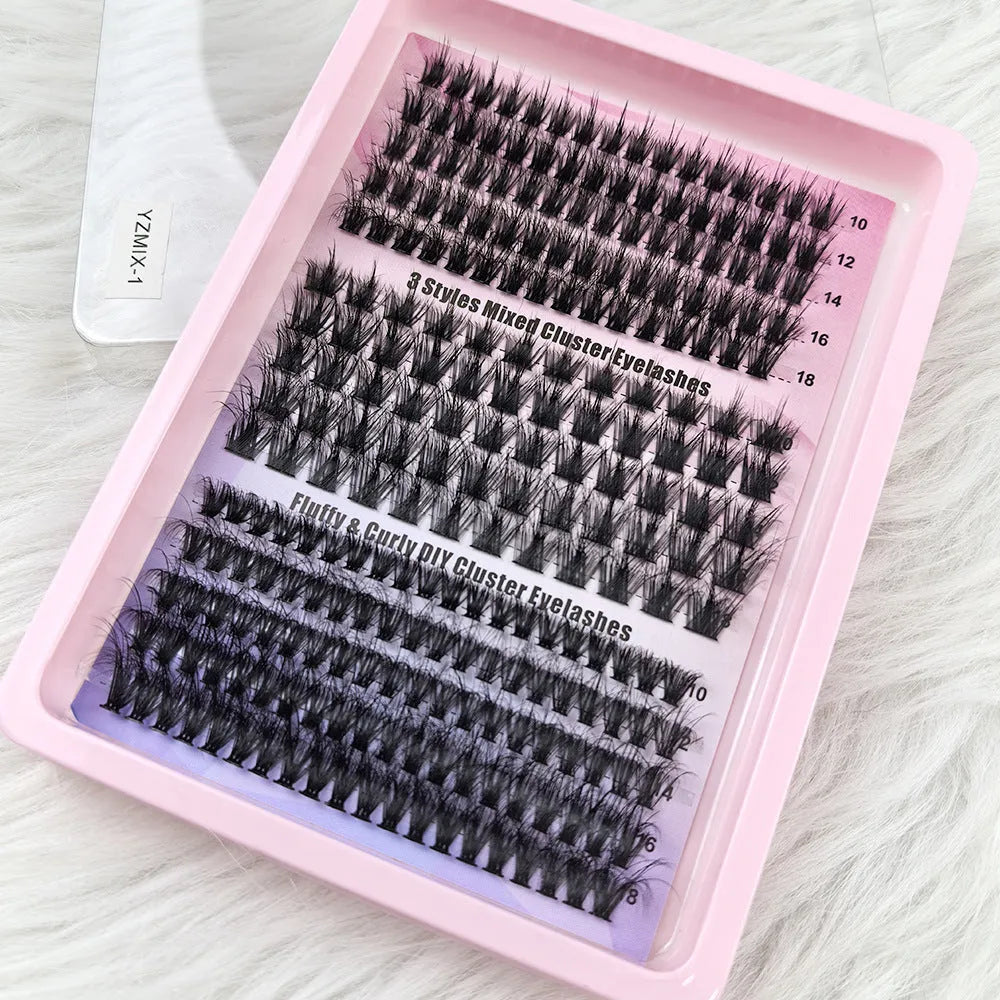 Mixed bundle of five different messy style false eyelashes in varied densities from 30D to 120D