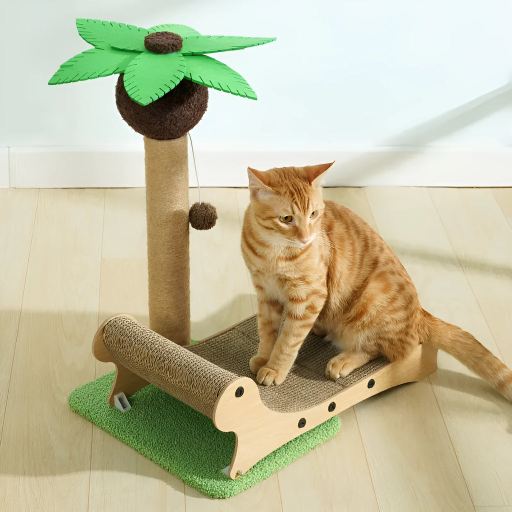 Wooden beach chair cat climbing frame with hemp mat scratch board as multifunctional pet bed