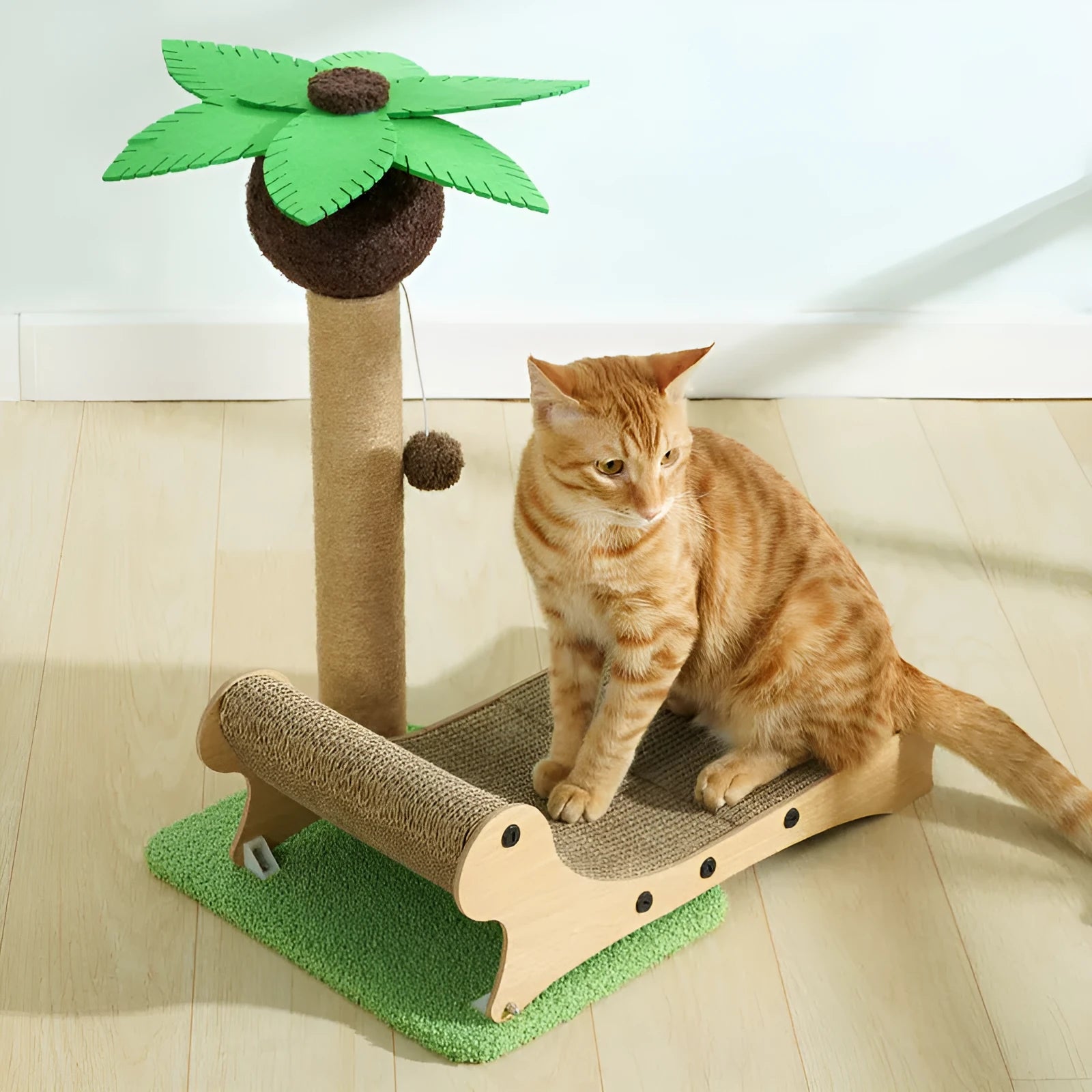 Wooden beach chair cat climbing frame with hemp mat scratch board as multifunctional pet bed