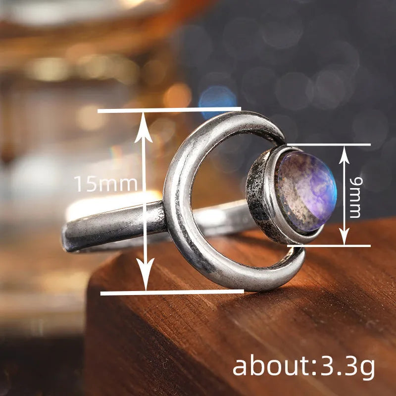 Antique silver moonstone ring for women with adjustable opening on copper band