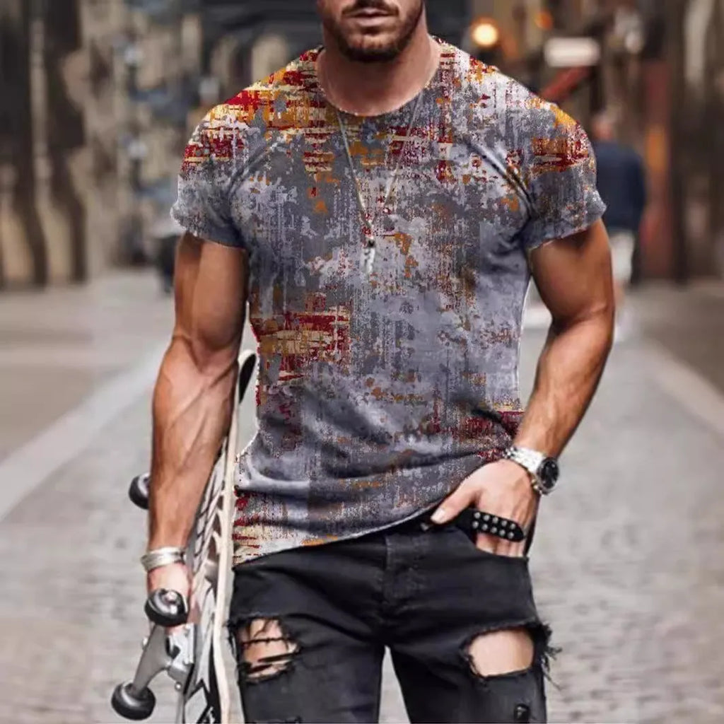 Men's camouflage print loose fit short sleeve t-shirt in milk silk polyester fabric