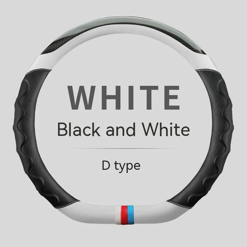 Carbon fibre pattern artificial leather steering wheel cover for 38cm diameter car wheels