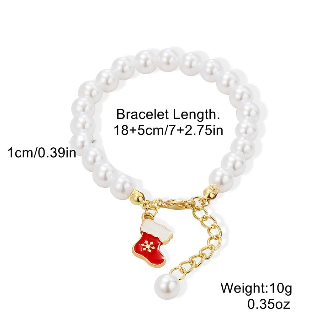 European American new Christmas bracelet pendant set in imitation pearl and polymer clay with Santa Claus design