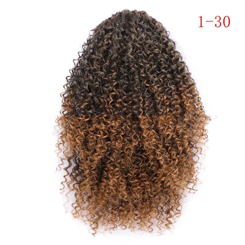 Women's African drawstring stretch small curly wig in 8 inch length, chemical fibre construction, available in multiple colours