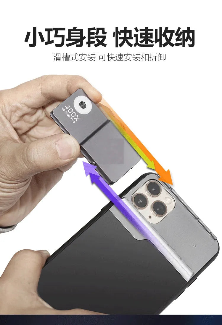 Black silver aluminum alloy 400X mobile phone microscope lens with TPU case for iPhone