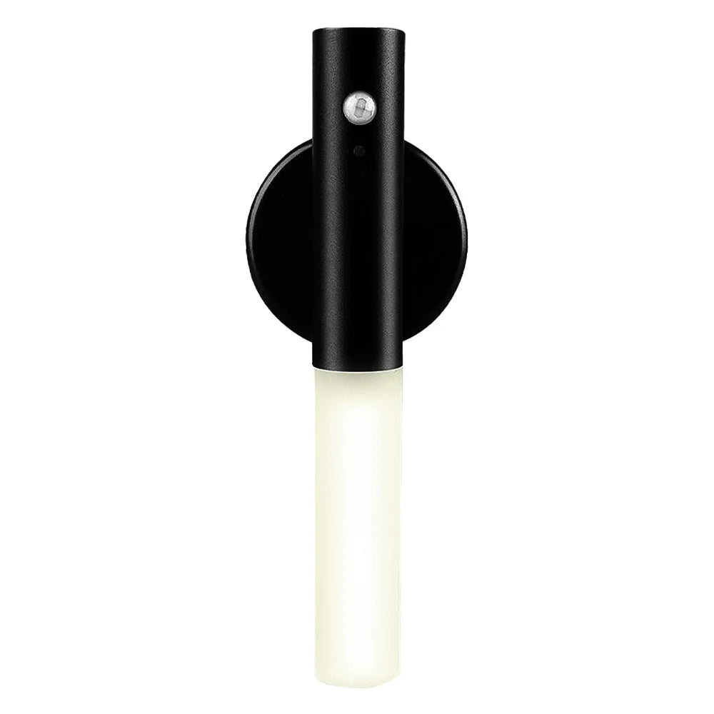 Auto LED USB magnetic wood night light with PIR motion sensor on wall, warm light