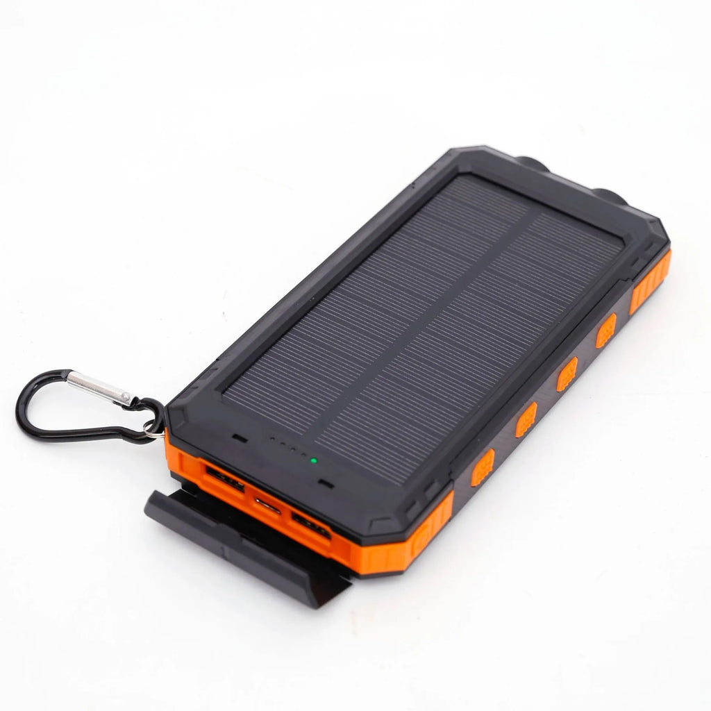 Waterproof solar charging power supply 20000mAh with compass and LED light in orange