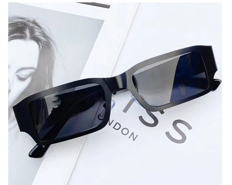 Men's metal square glasses with UV400 protection PC lens black frame gray film