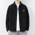 Men's casual corduroy jacket in cardigan style with long sleeves showing colour options
