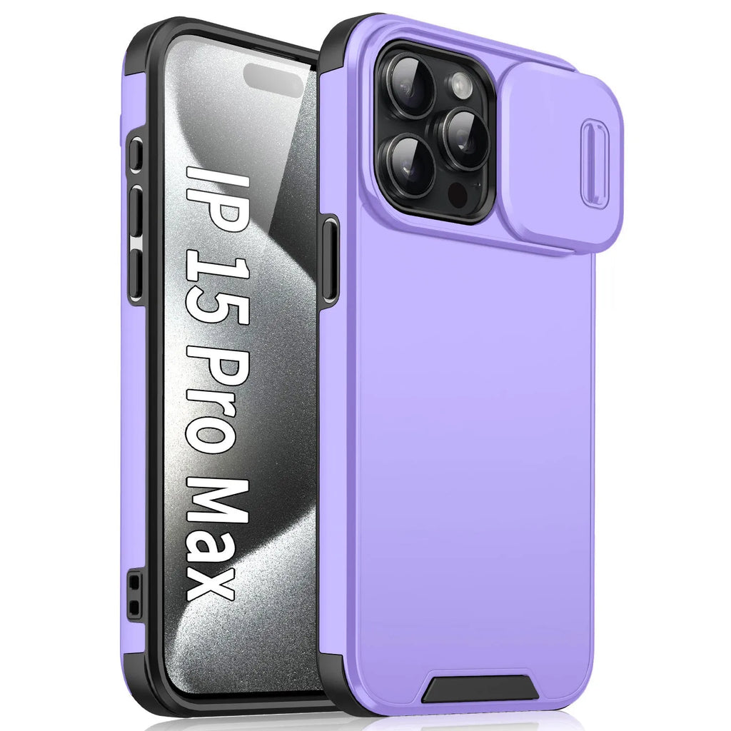 Frosted TPU PC sliding window phone case in black for iPhone 14 Pro Max with shockproof drop protection